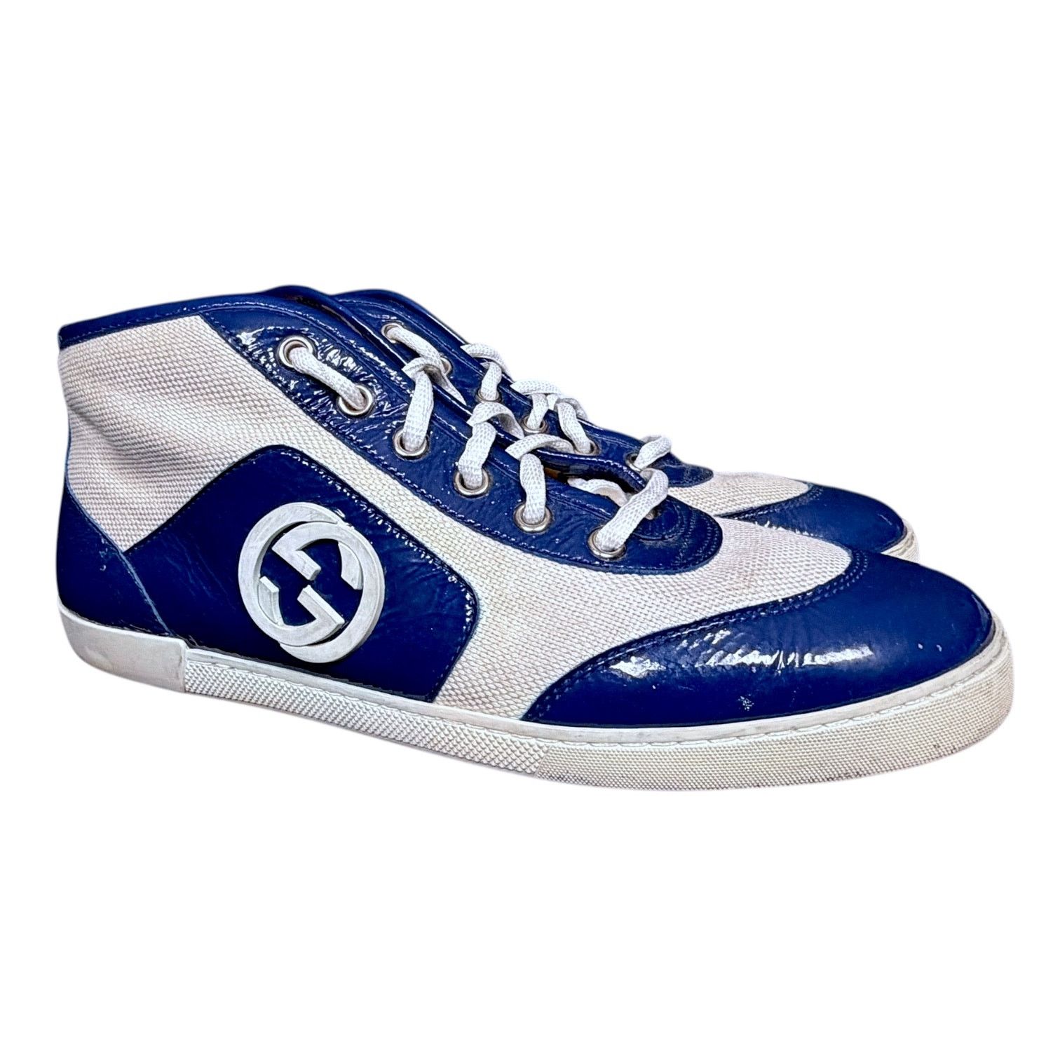 Gucci Men's Gucci Canvas/Patent Leather Hi-Top Shoes US 6 $795 Size US 6 / EU 39 - 1 Thumbnail