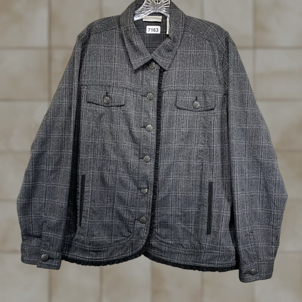 Vintage VINTAGE Draper's & Damon's Women Jacket XL Dark Gray Plaid Metal Buttons Black Trim 90s City Classic Basic Jacket Womens Size XL / US 12-14 / IT 48-50 - 1 Thumbnail