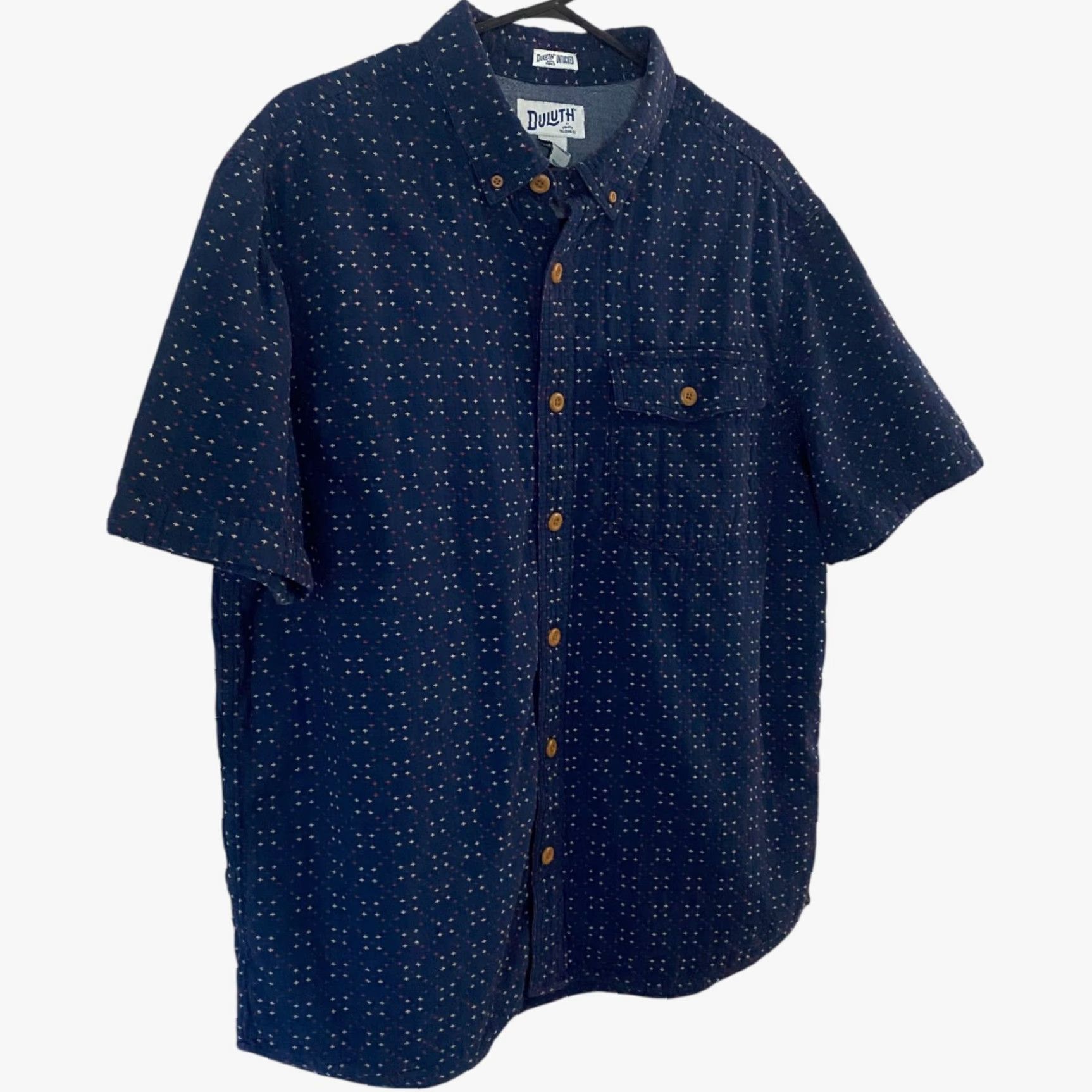 Vintage DULUTH Relaxed Fit Indigo Button-Up Shirt Men's Large Short Sleeve Geometric Blue Outdoor Classic Size US L / EU 52-54 / 3 - 3 Thumbnail