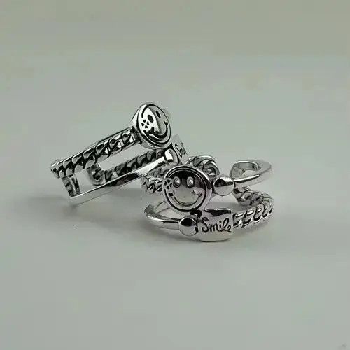 Handmade × Jewelry Sterling Silver Chain Smiley Ring Size ONE SIZE - 3 Thumbnail
