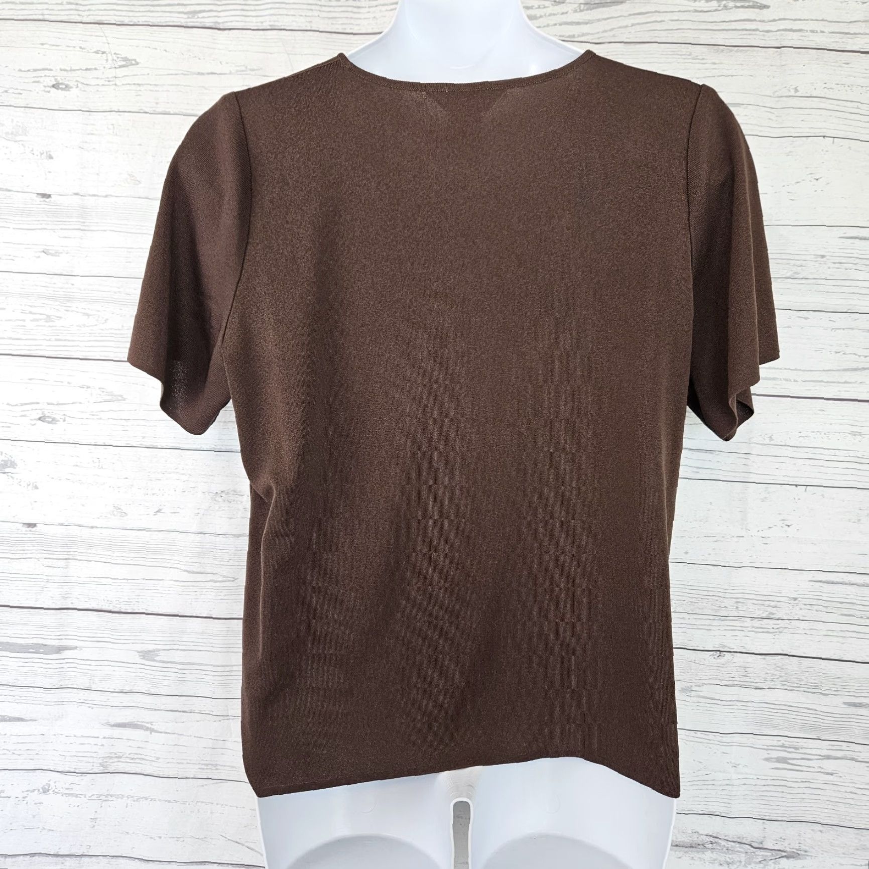 Vintage Exclusively Misook Womens Top Sz 1X Solid Brown Short Sleeve Size XL / US 12-14 / IT 48-50 - 3 Thumbnail
