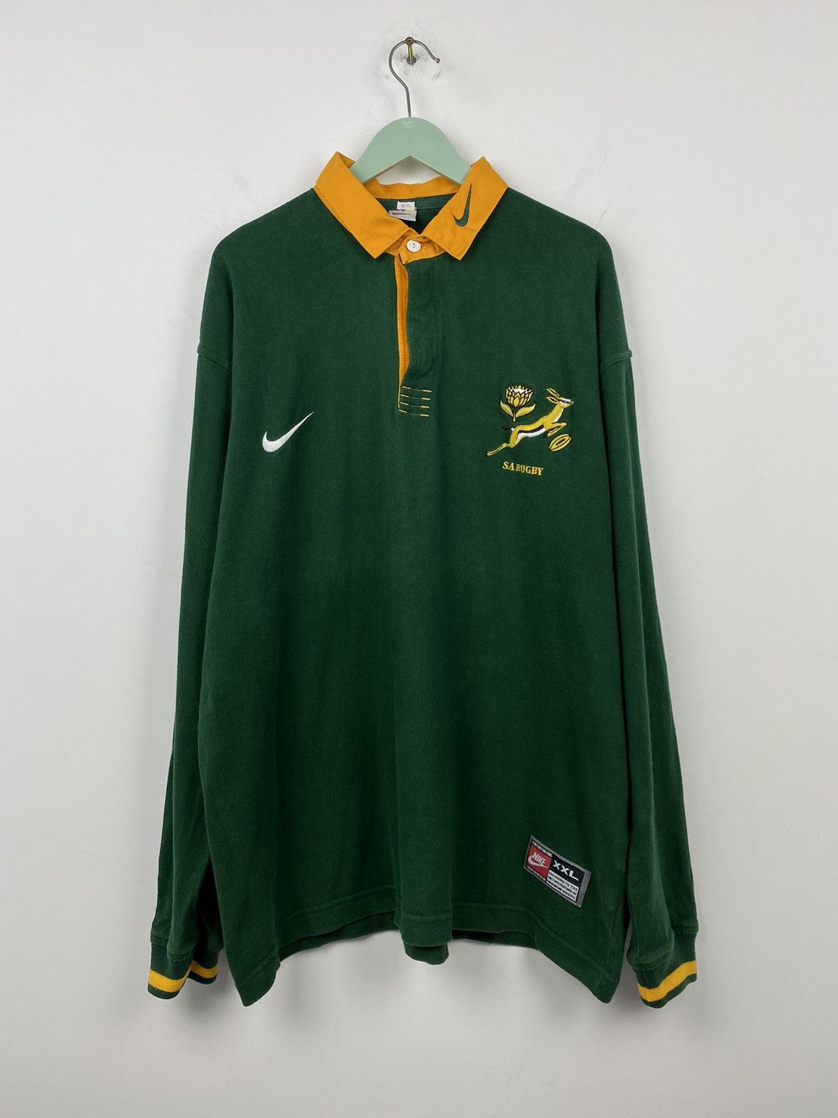 image of Vintage 90's South Africa Nike Rugby World Cup Jersey Shirt in Green, Men's (Size 2XL)