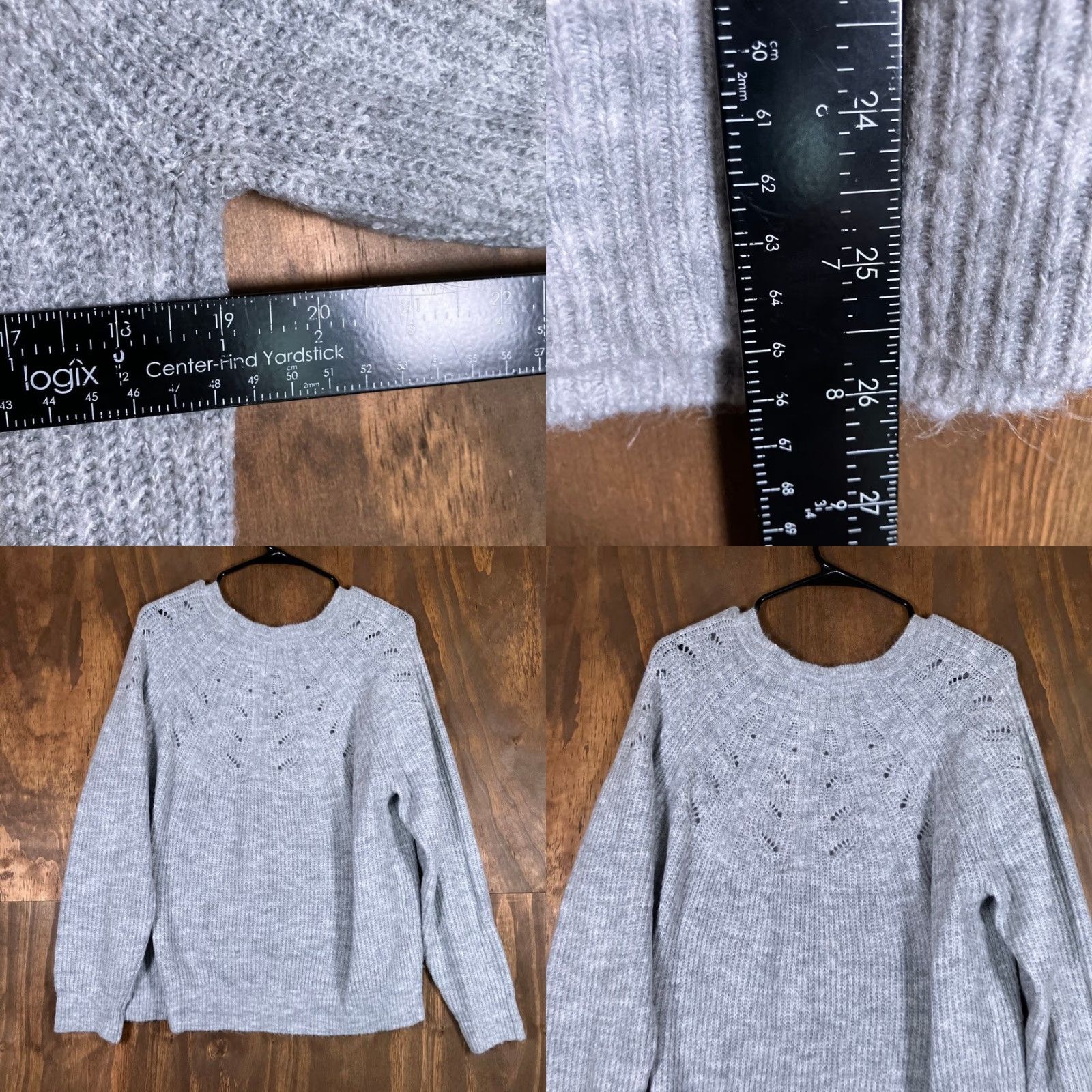 Vintage Knox Rose Womens Sweater Gray Scoop Neck Long Sleeve Open Knit Stretch Large Size L / US 10 / IT 46 - 8 Thumbnail