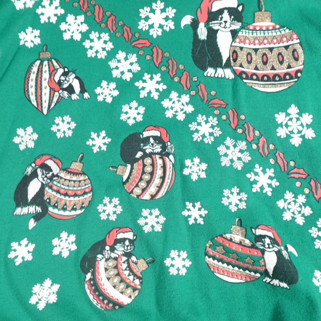Vintage VINTAGE American Vintage Sweatshirt Green Cat Christmas L Men Large Size L Crew Neck Long Sleeve Pullover USA Made Satin Size US L / EU 52-54 / 3 - 1 Thumbnail