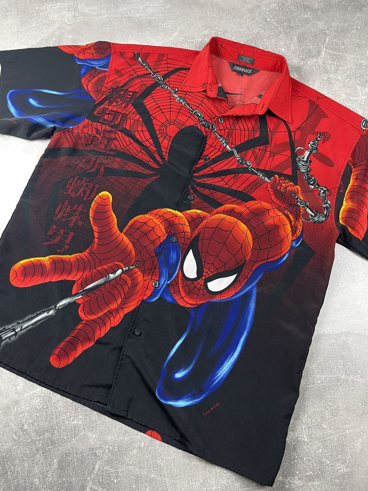 Marvel Comics × Vintage Vintage Spider Man Black Big Log Hawaiian Shirt Marvel 2001 Size US XL / EU 56 / 4 - 5 Thumbnail