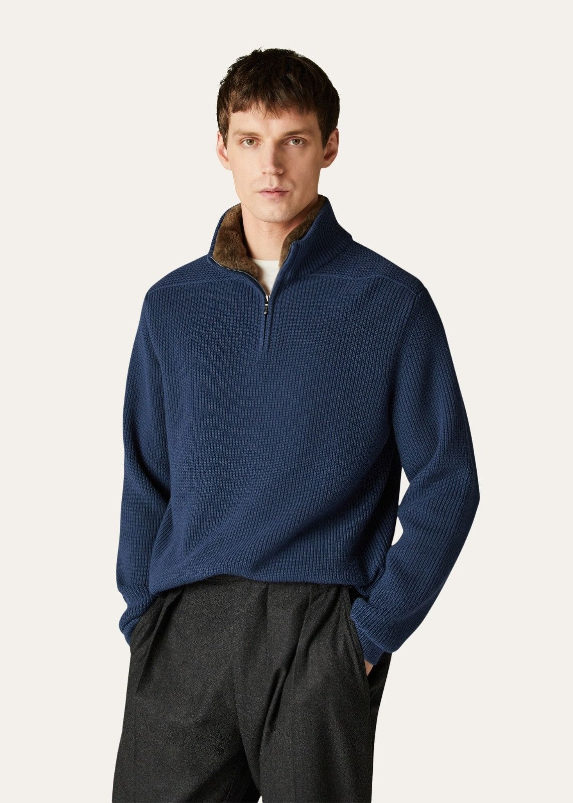Loro Piana o1srvl11e1224 Mezzocollo Half Zip Sweater in Navy Blue Size US S / EU 44-46 / 1 - 6 Thumbnail
