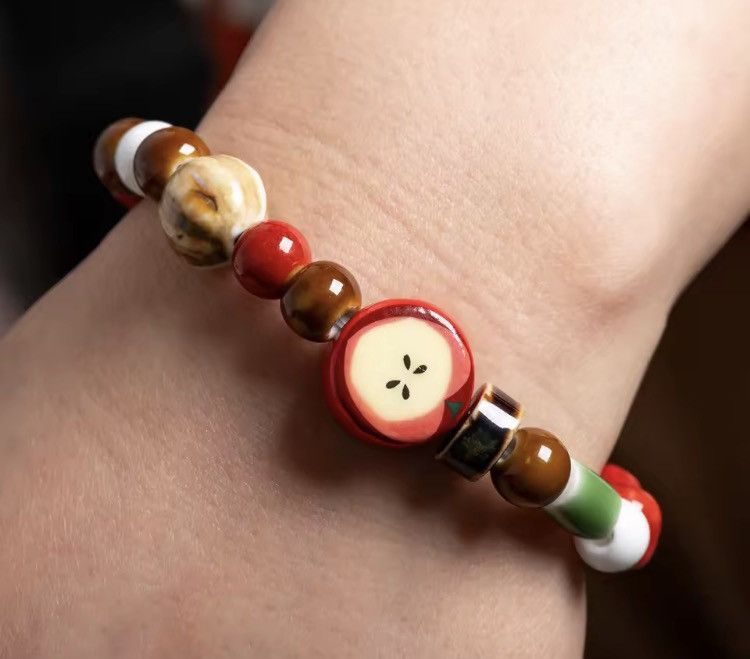 Jewelry Apple Fruit Bone Bead Ceramic Bracelet Size ONE SIZE - 2 Thumbnail
