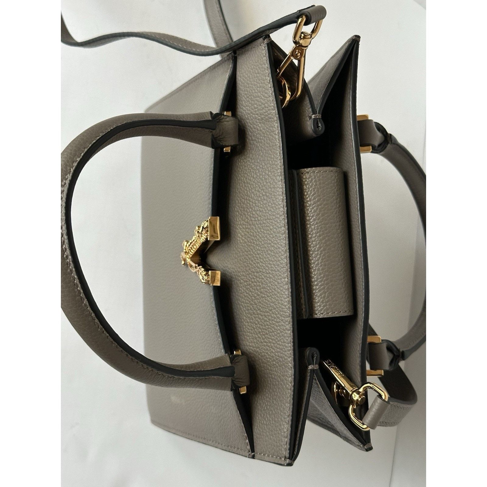 Versace Versace Virtus Grainy Calf Small Grey Top Handle Bag 1005960 Size ONE SIZE - 9 Thumbnail