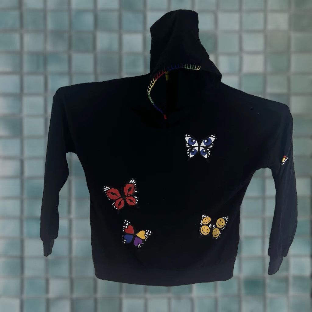 Vintage Lauren Moshi Clarissa Butterfly Hooded Sweatshirt Womens XS Black Size XS / US 0-2 / IT 36-38 - 1 Thumbnail