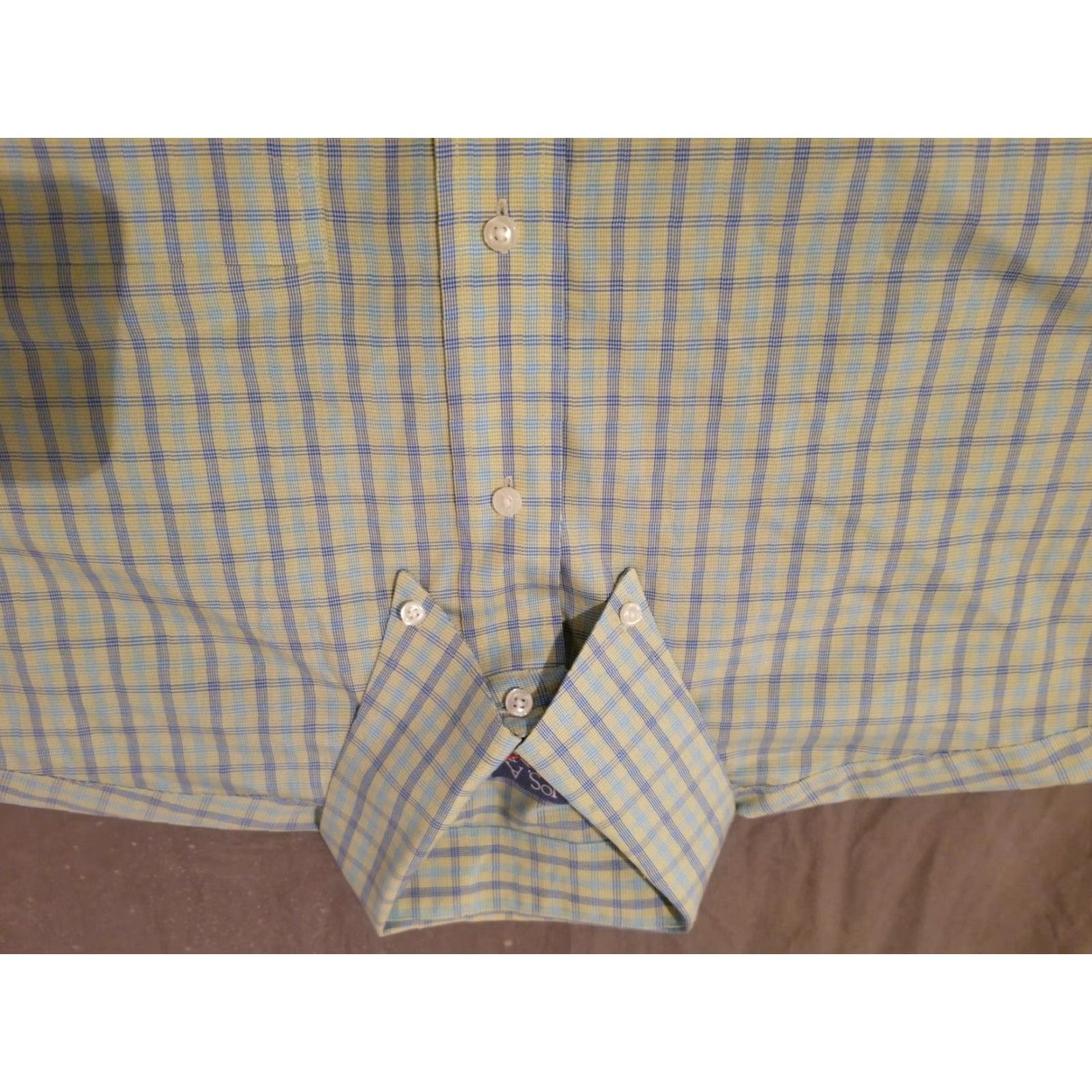 Jos. A. Bank VINTAGE Jos. A. Bank Dress Shirt M Medium Yellow Blue Button Cotton Short Sleeve Mens Size 40R - 2 Thumbnail