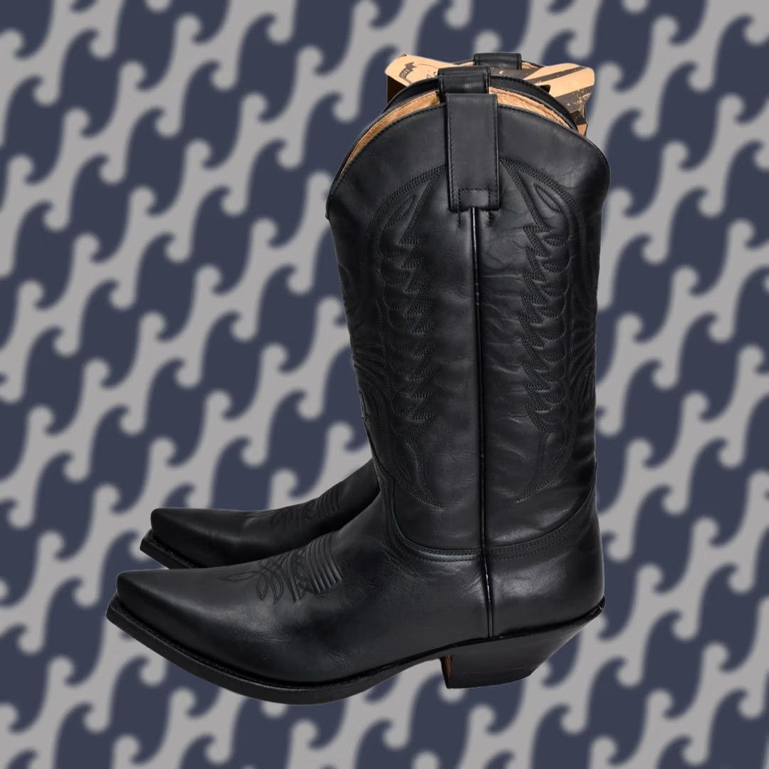 Vintage Sendra 2073 Cuervo Pull Oil Negro Black Leather Western Cowboy Boots US 10.5 Mens Boots Pull On Leather Western 2073 Cuervo Black Leather Size US 10 / EU 43 - 1 Thumbnail