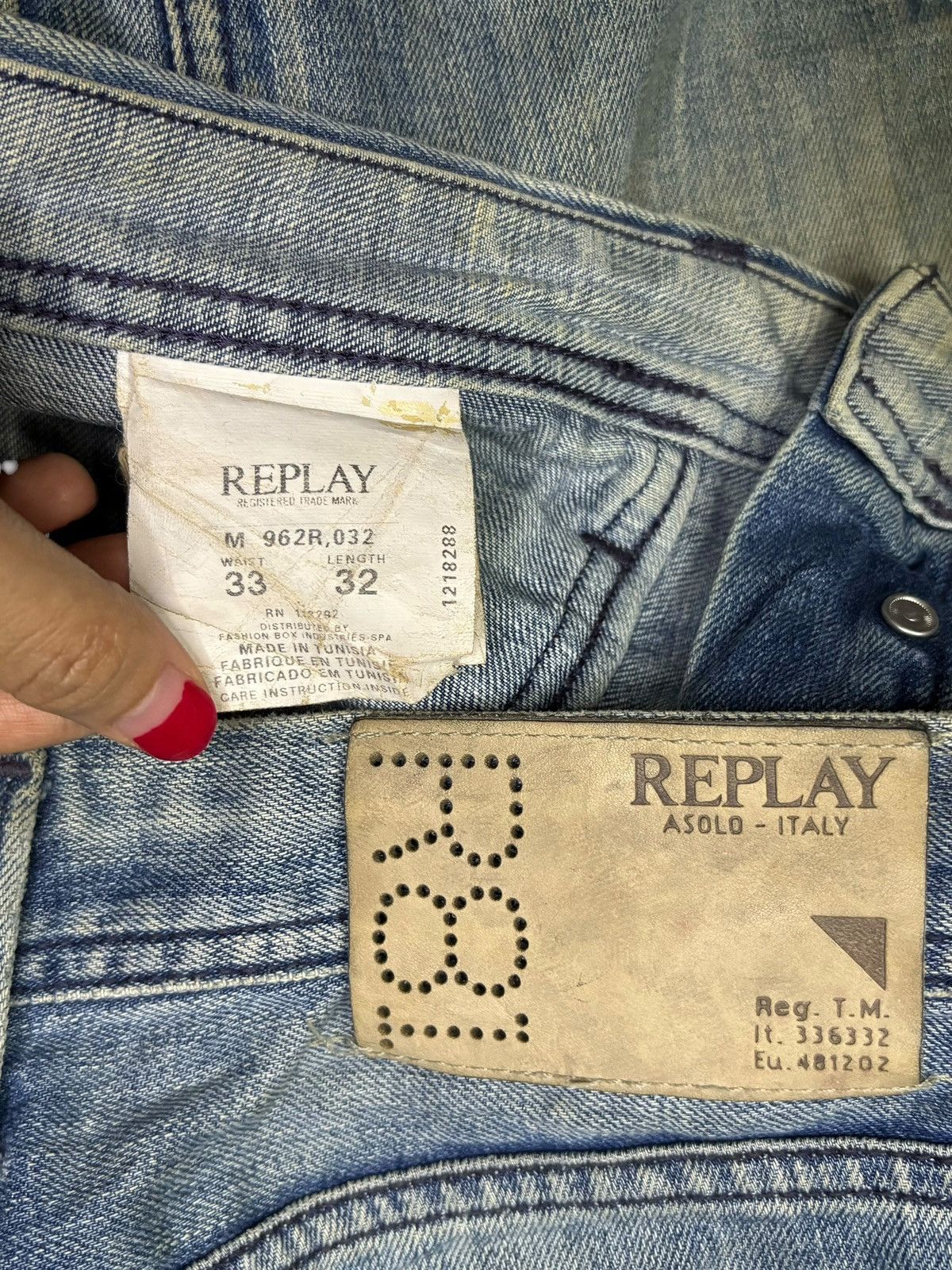 Japanese Brand Vintage Replay Button Fly Mud Wash Loose Baggy Jeans Size US 36 / EU 52 - 10 Thumbnail