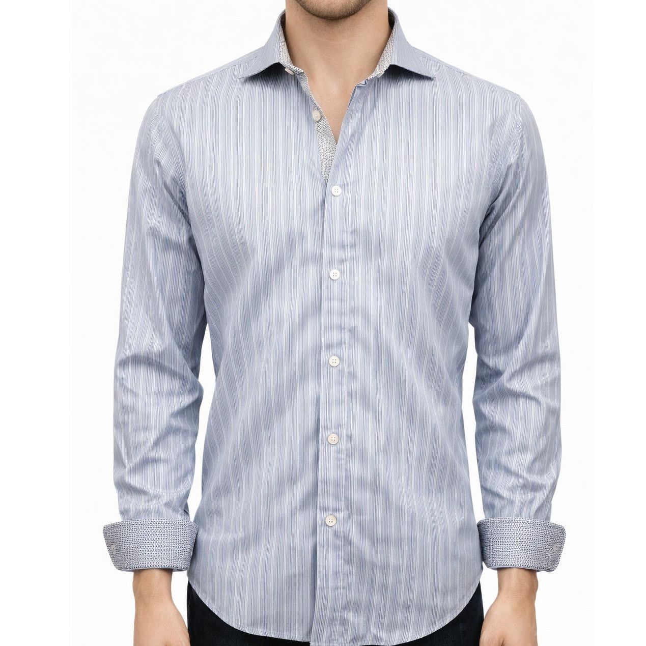 BUGATCHI Bugatchi Uomo Dress Shirt Striped Contrast Cuff 15.5 34/35 Size US S / EU 44-46 / 1 - 1 Thumbnail