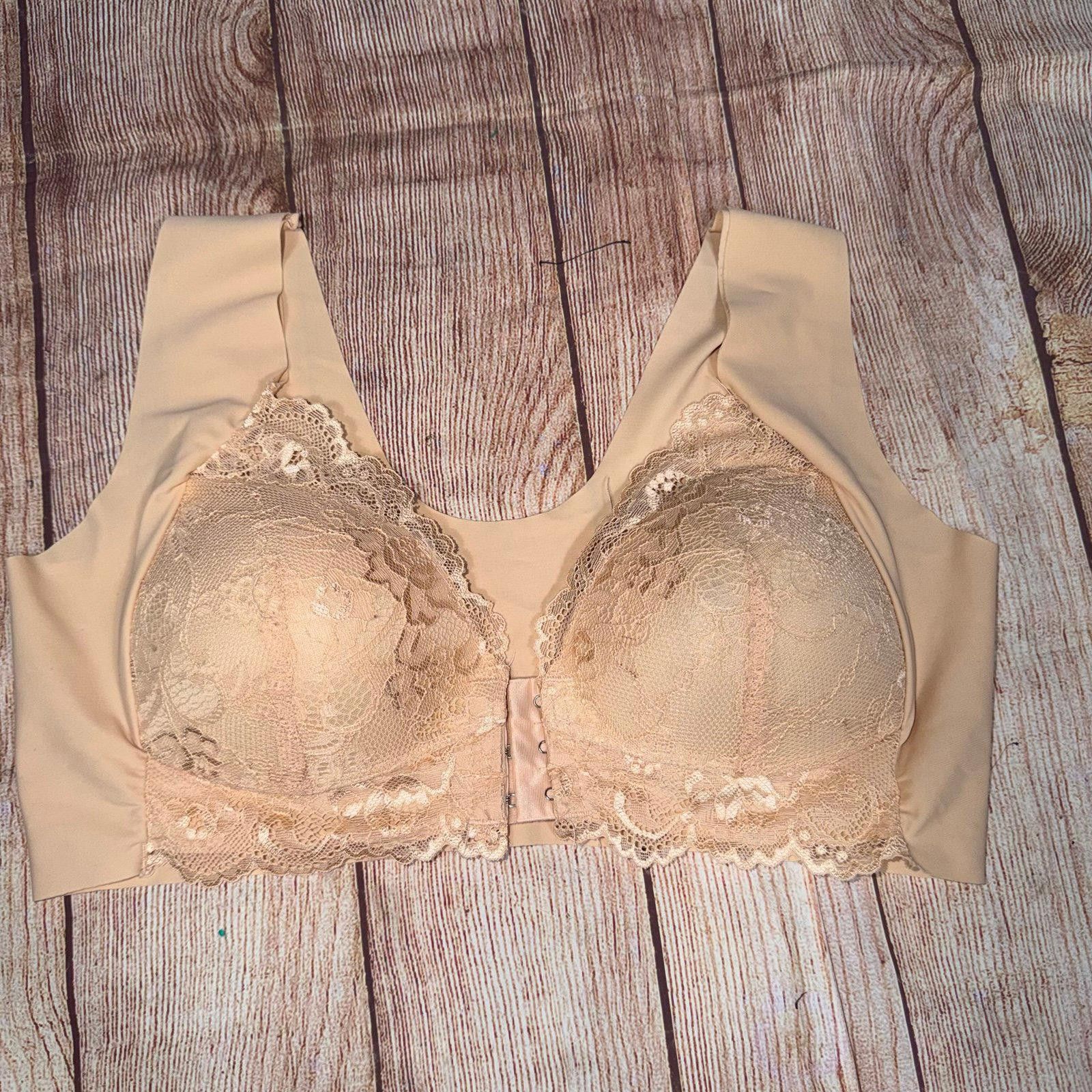 Other Beige Lace Trimmed XL Front Closure Bra Size ONE SIZE - 1 Thumbnail
