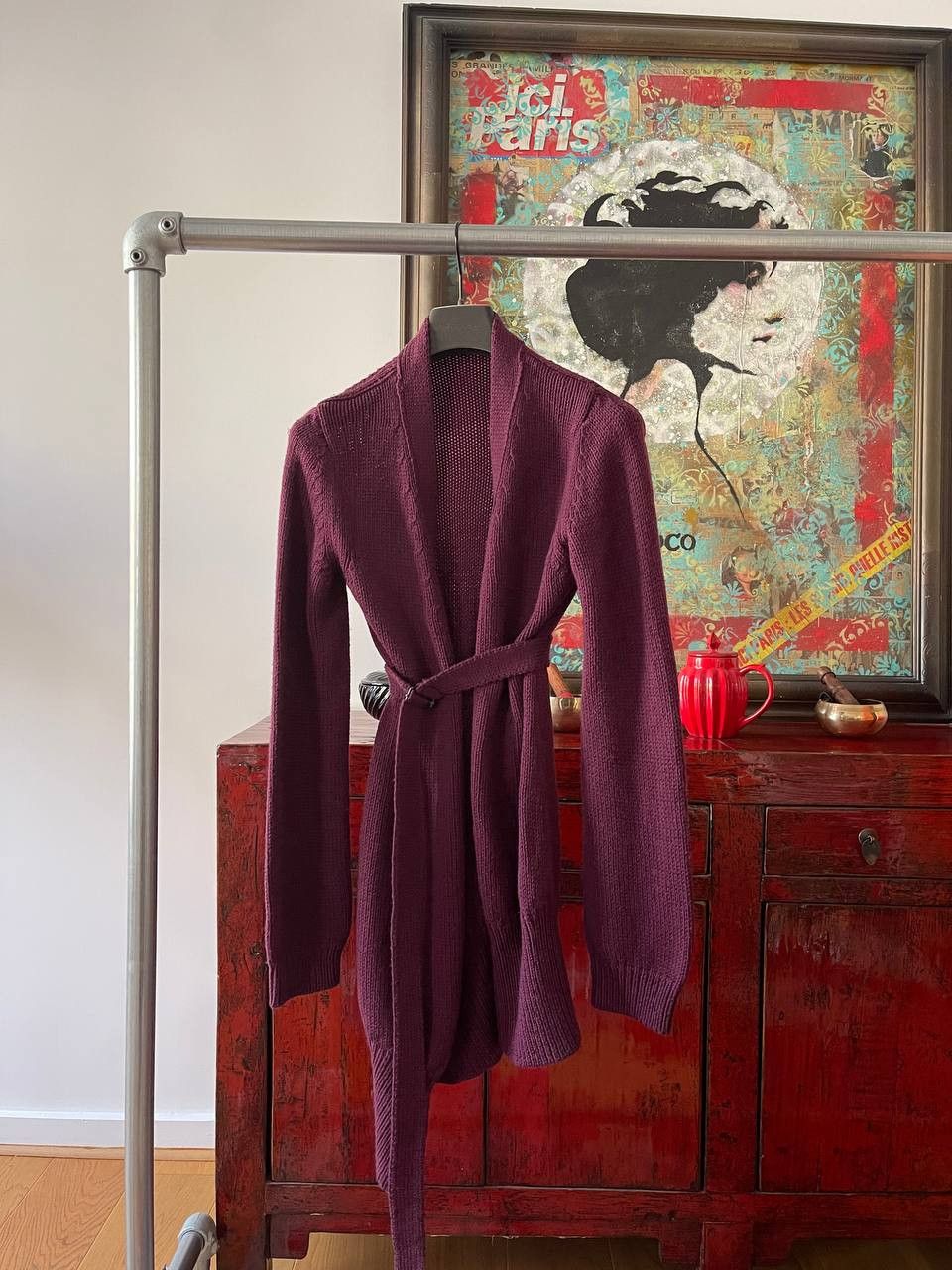 image of Ann Demeulemeester Asymmetric Cardigan in Burgundy, Women's (Size XS)