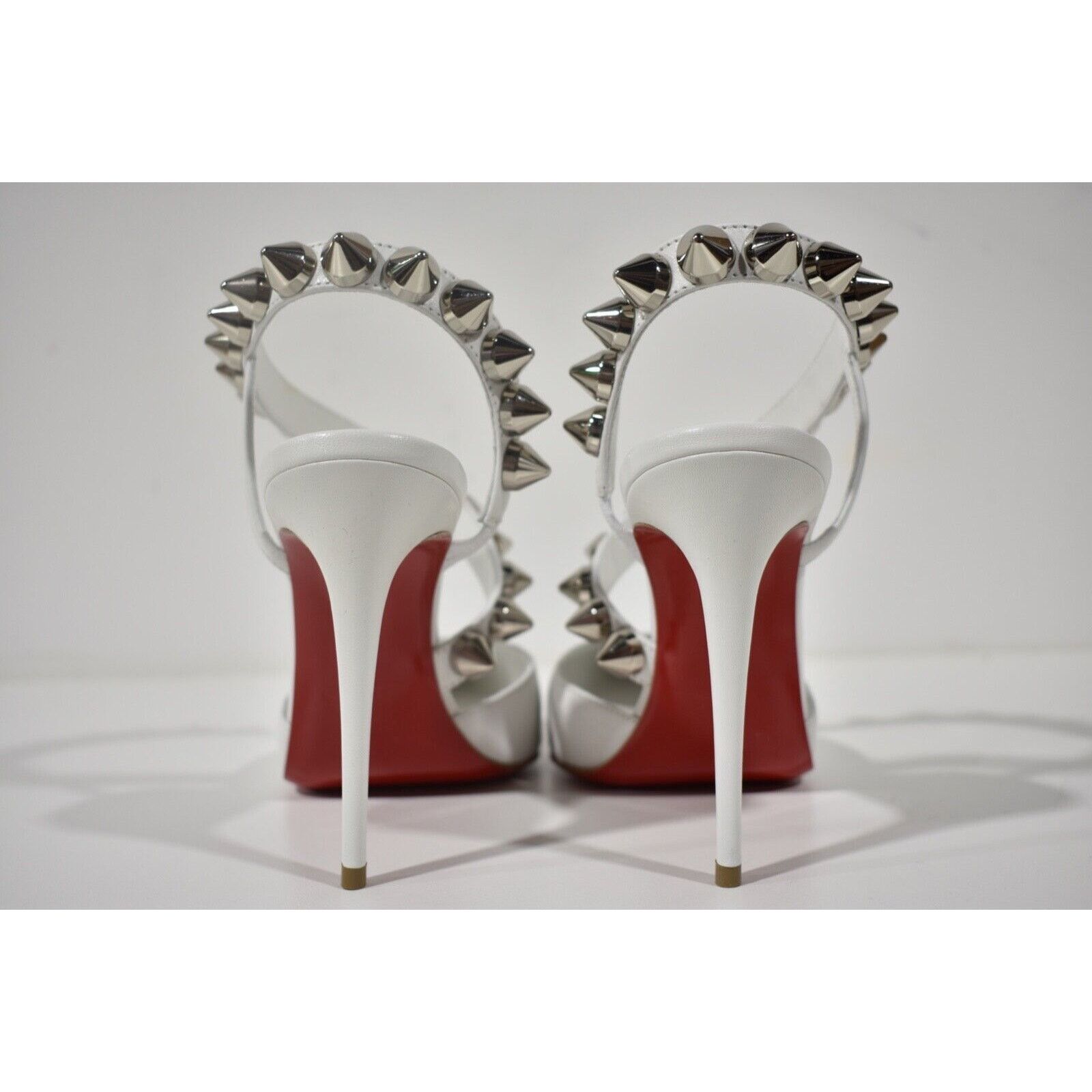 Christian Louboutin Spikita Pump 100 Bianco White Spike Strappy Sandal Heel 37 Size US 7 / IT 37 - 7 Thumbnail