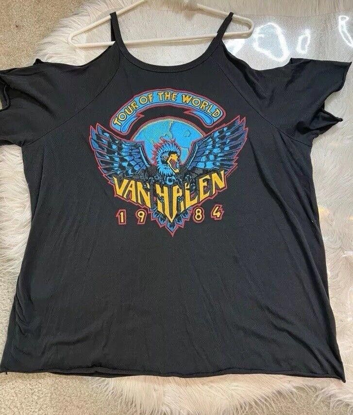 Designer Van Halen 1984 World Tour Woman’s Concert Tee Cold Shoulder Size US XXL / EU 58 / 5 - 1 Thumbnail