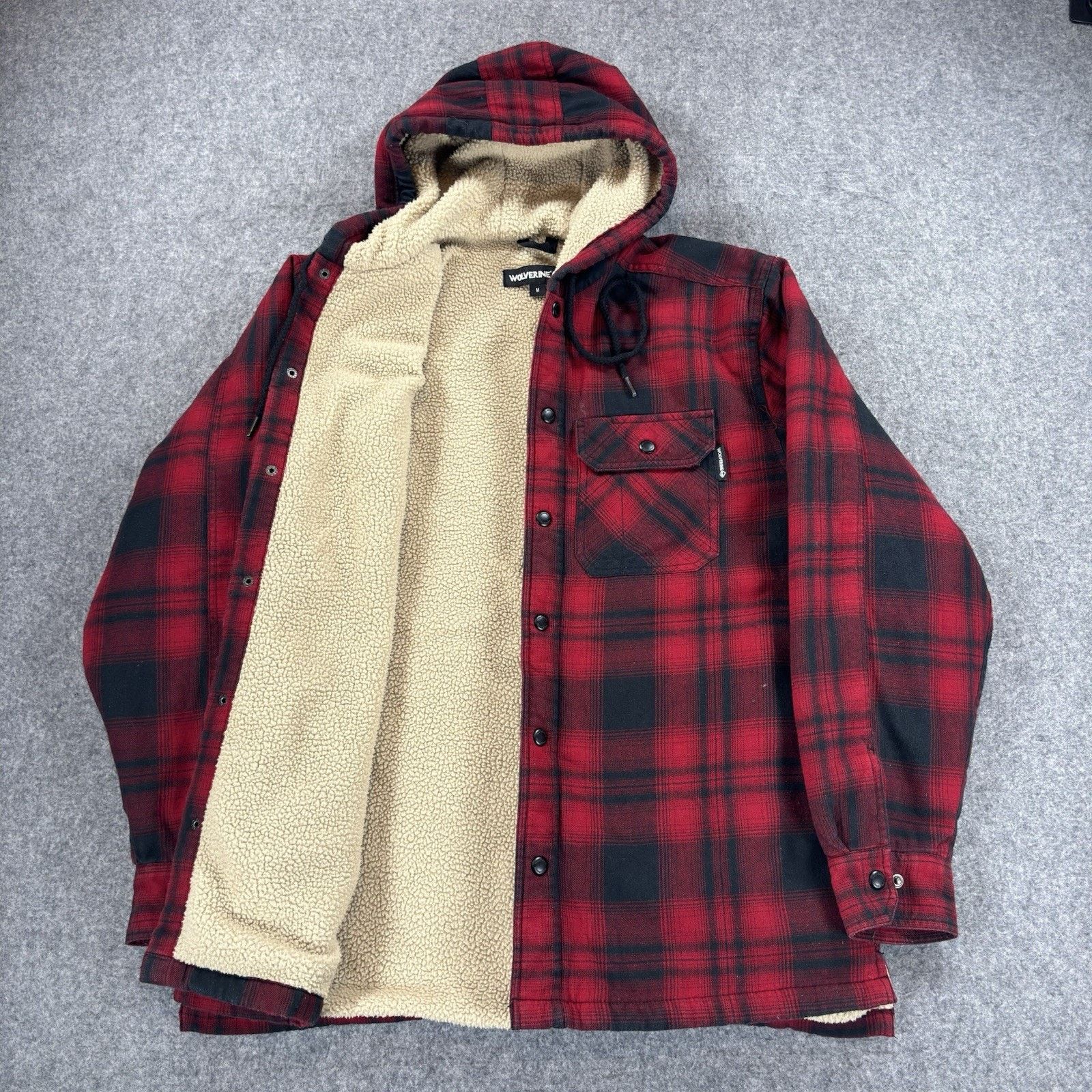Wolverine Wolverine Sherpa Lined Hooded Flannel Jacket Red Plaid Sz. M Size US M / EU 48-50 / 2 - 2 Thumbnail