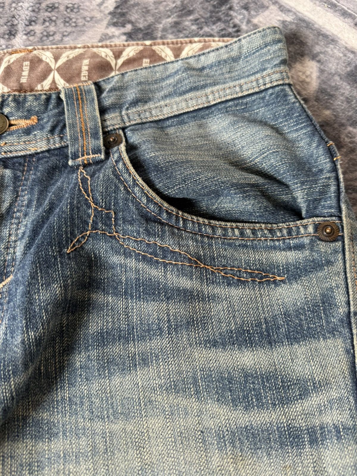 Japanese Brand Edwin 431 XV Over Stitched Western Japanese Flare Jeans Size US 29 - 19 Thumbnail