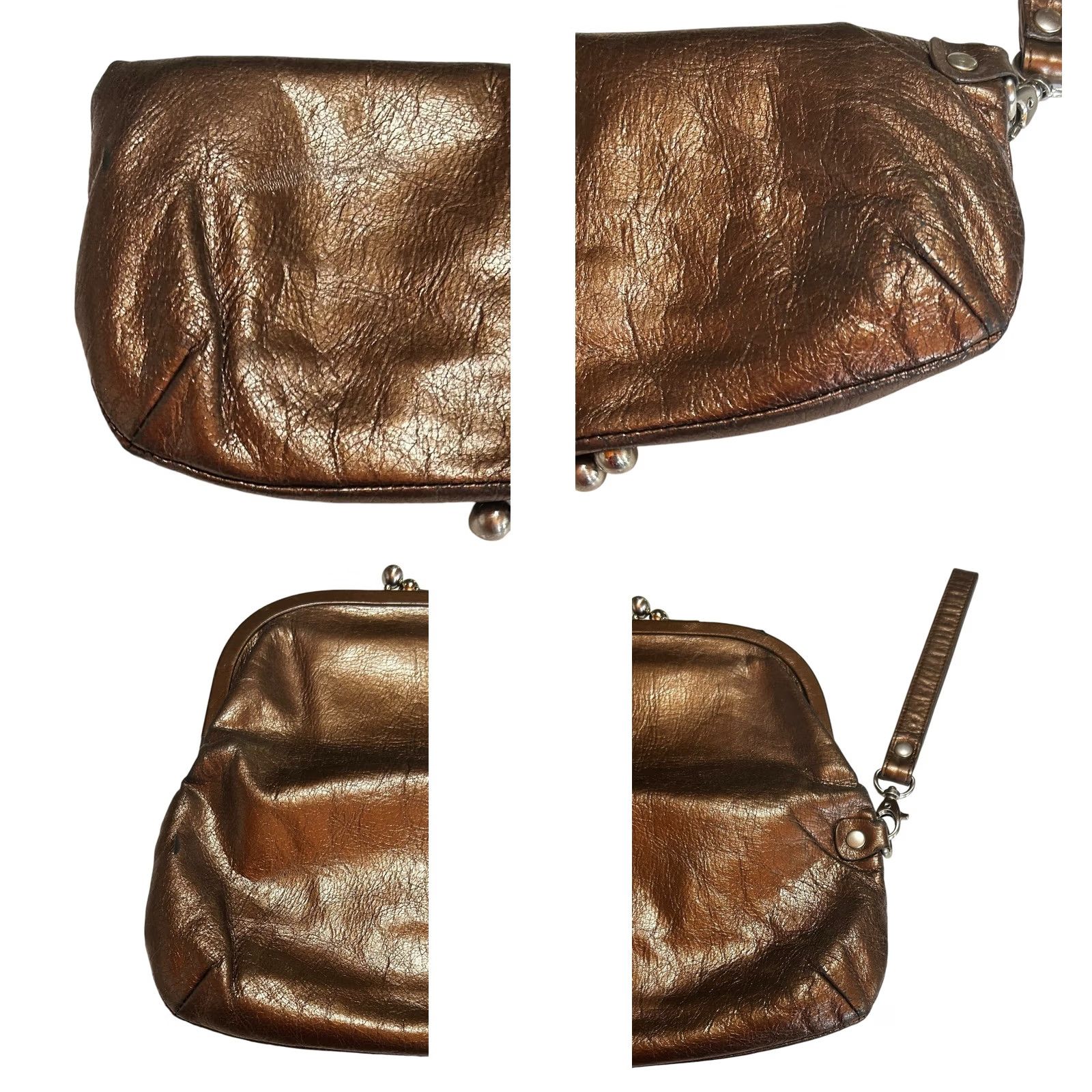 Vintage VINTAGE HOBO International Skyler Clutch Leather Metallic Brown FoldOver Crossbody Wristlet Purse Size ONE SIZE - 11 Thumbnail