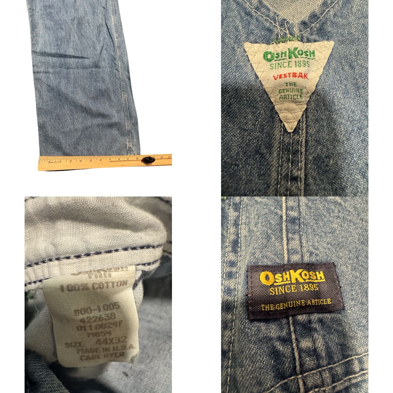 Vintage VTG OshKosh Bib Overalls 44x32 Blue Carpenter Made in USA Vestbak Workwear Denim OshKosh B'gosh Men Big & Tall Regular USA Workwear 44 32 Blue Size US 44 / EU 60 - 10 Thumbnail