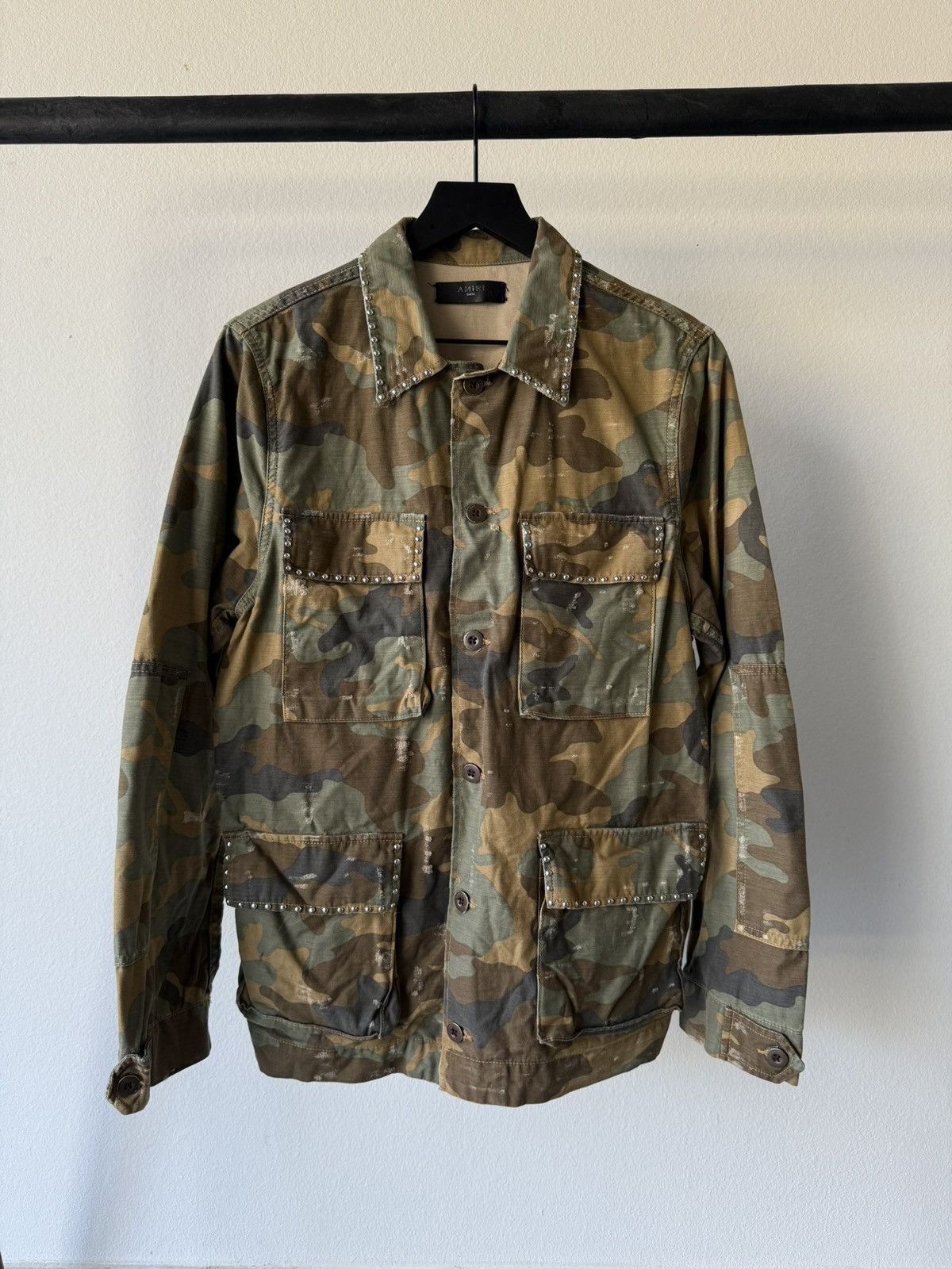 Amiri Amiri Studded Distressed Camo Field Jacket Size US S / EU 44-46 / 1 - 1 Thumbnail