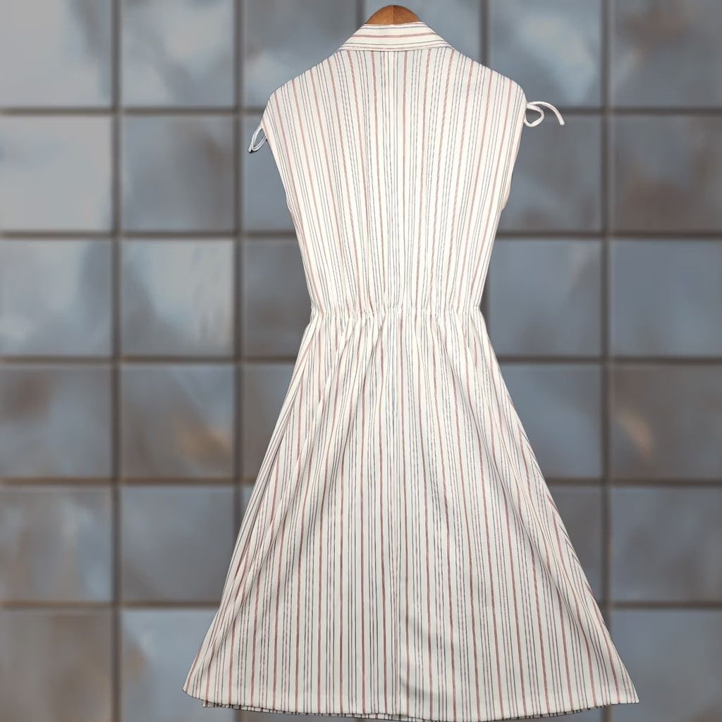 Vintage VINTAGE Womens A-Line Dress Sleeveless Striped Cinch Waist Midi White XS Women Size XS / US 0-2 / IT 36-38 - 1 Thumbnail