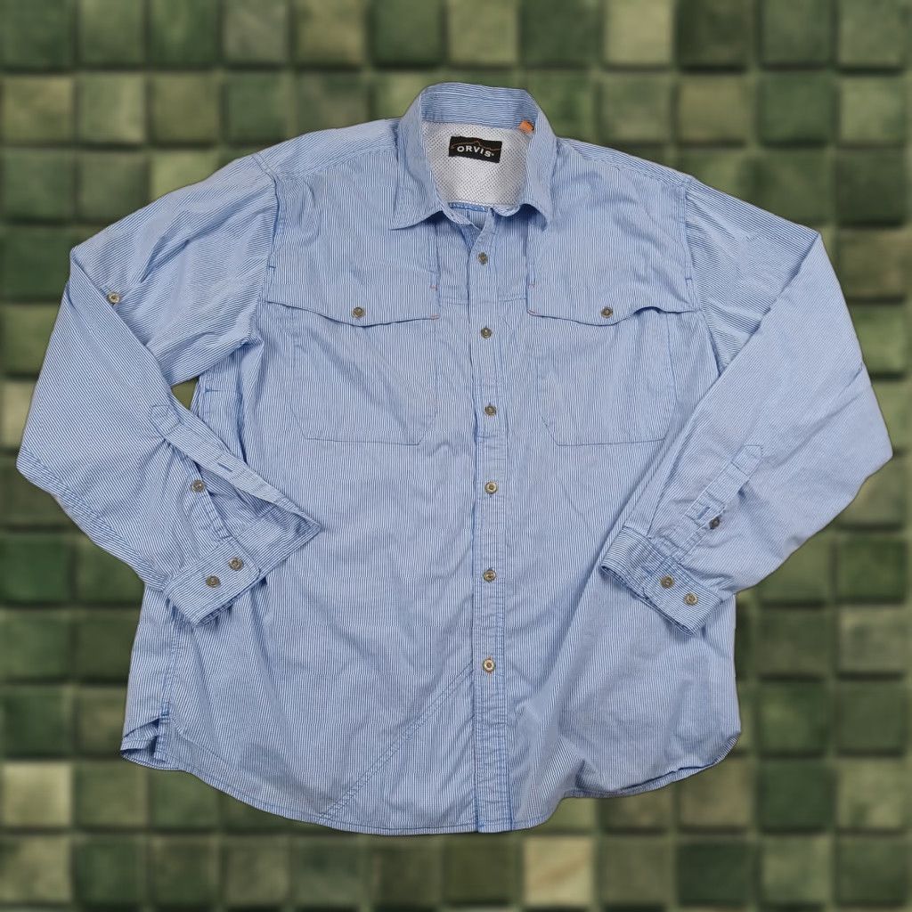 Orvis Orvis Button-Up Shirt Mens XL Extra Large Blue Check Long Sleeve Roll Tab Fishing Pocket Size US XL / EU 56 / 4 - 1 Thumbnail