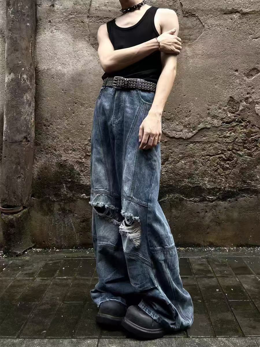 Japanese Brand × Jean Heavy-duty washed and spliced ripped vintage jeans Size US 30 / EU 46 - 1 Thumbnail