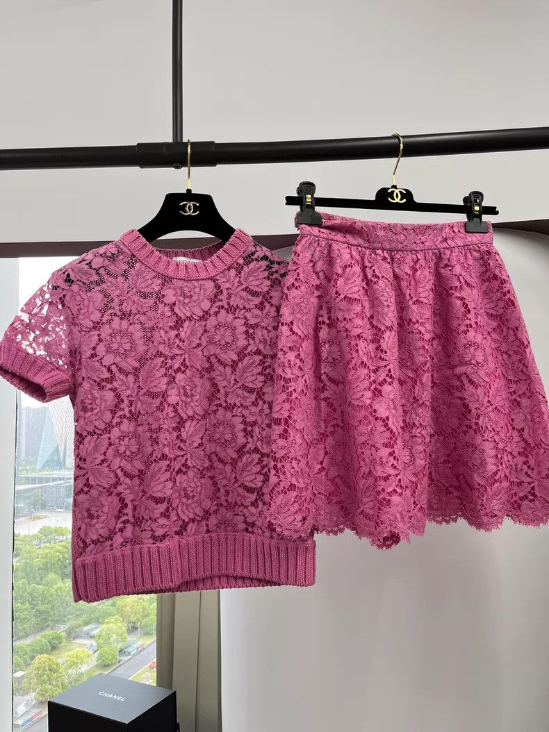 Valentino Valentino Pink knitted patchwork lace set Size S / US 4 / IT 40 - 1 Thumbnail