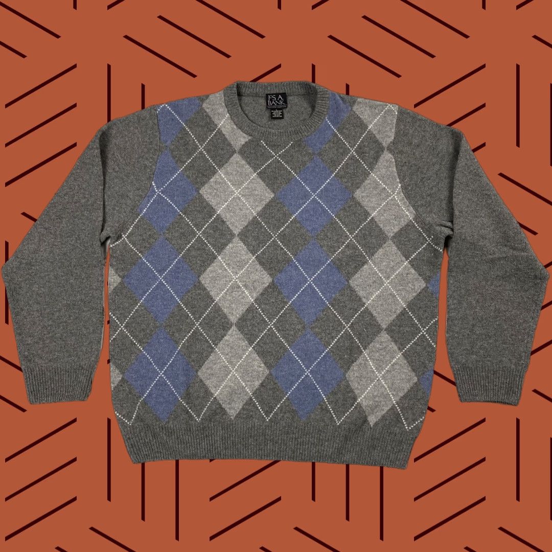 Jos. A. Bank VINTAGE Jos. A. Bank Classic Lambswool Blend Argyle Pullover Sweater L Grey Mens Size US L / EU 52-54 / 3 - 1 Thumbnail