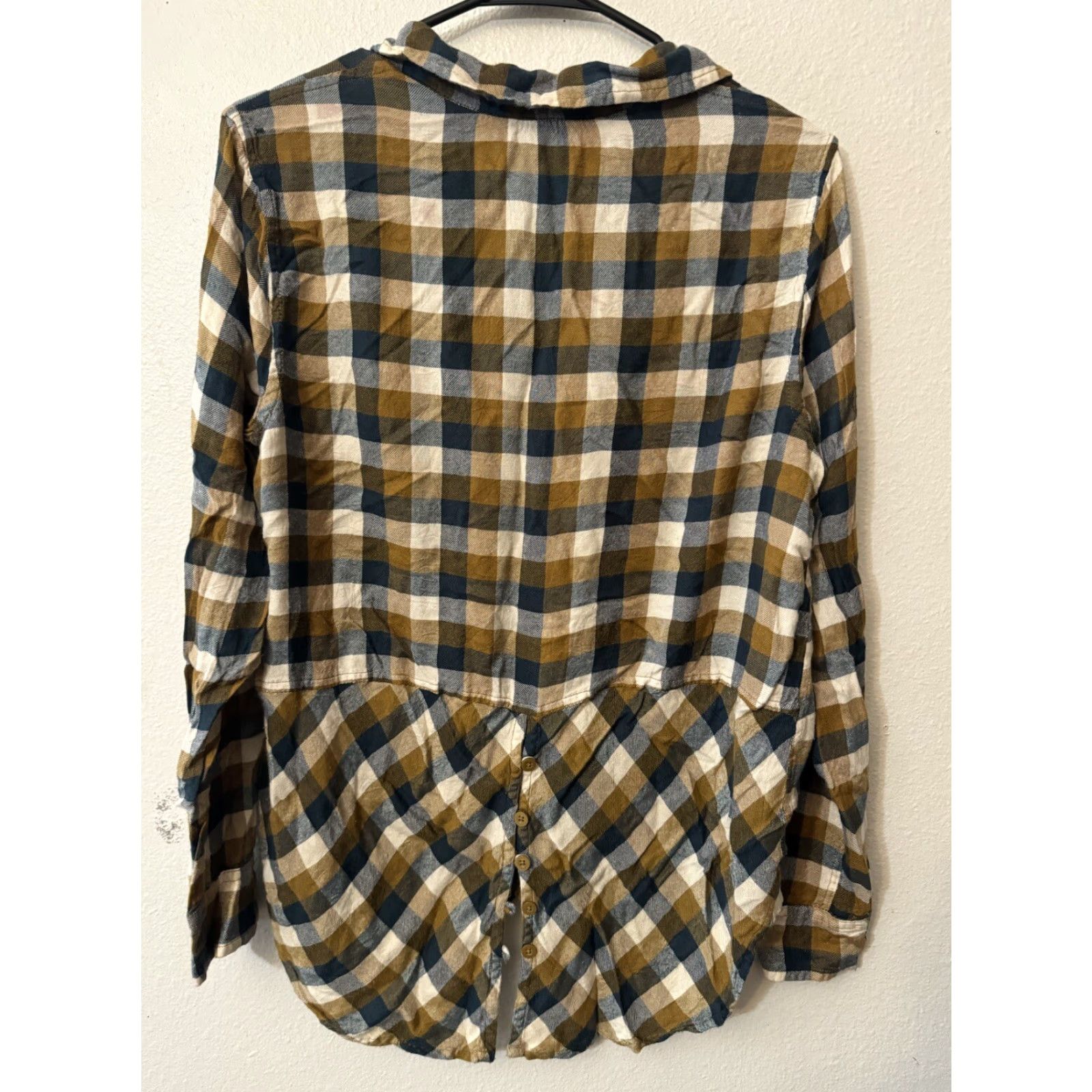 Lucky Brand Lucky Brand Womens Muted Yellow and Blue Super Sof Flannel Size Medium Shirt Womens M Yellow Flannel 90s Vintage Size M / US 6-8 / IT 42-44 - 3 Thumbnail