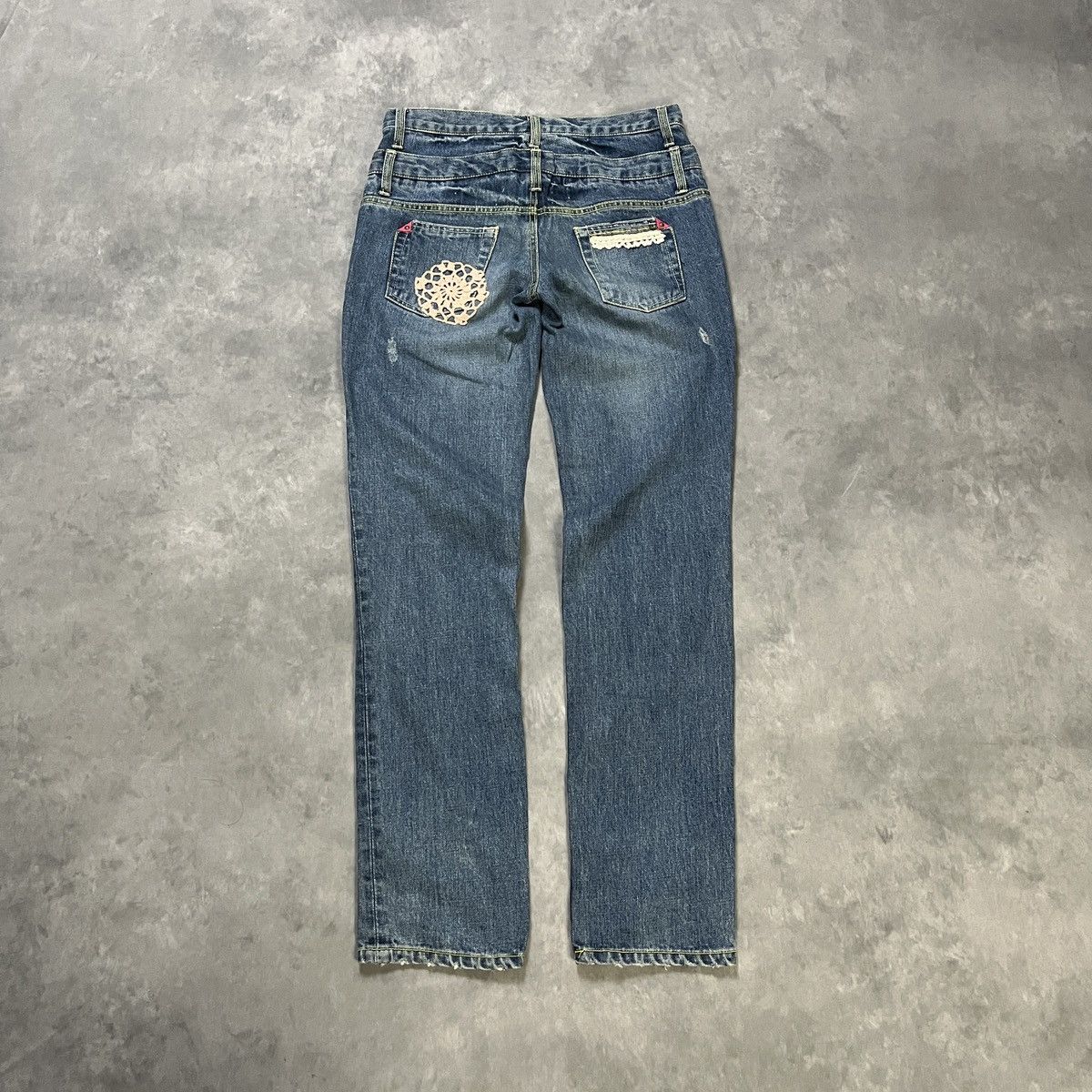 Japanese Brand 2000s Double Waist Crochet Lace Pocket Distressed Fade jeans Size US 30 / EU 46 - 9 Thumbnail