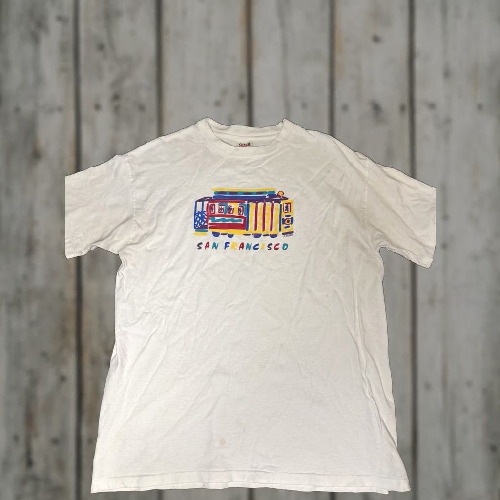 Anvil VINTAGE San Francisco Cable Car Shirt Size XL White Short Sleeve See Pics Size US XL / EU 56 / 4 - 1 Thumbnail