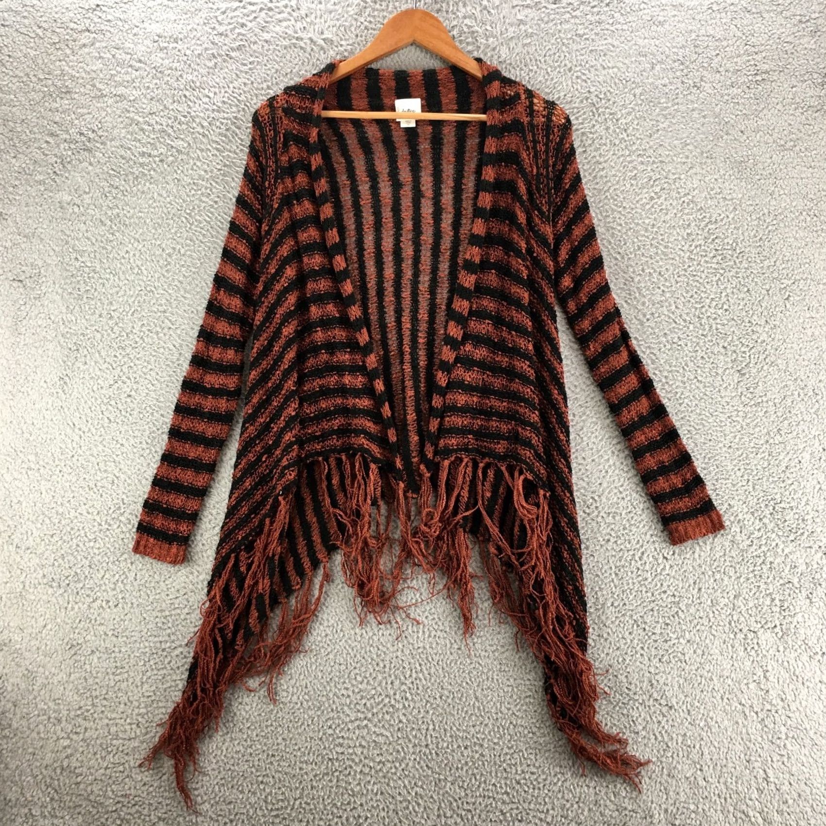 Vintage Daytrip Fringe Cardigan Sweater Womens XS Brown Black Striped Open Front Knitted Size XS / US 0-2 / IT 36-38 - 2 Thumbnail