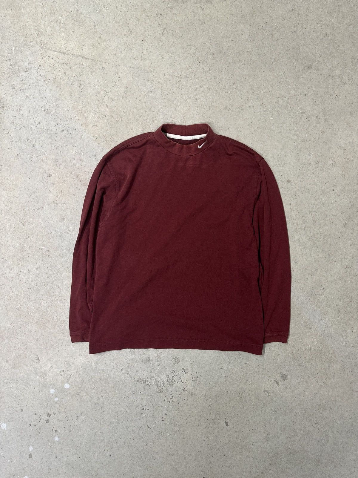 Nike × Vintage Vintage Nike Burgandy Mock Neck Long Sleeve Size US M / EU 48-50 / 2 - 1 Thumbnail