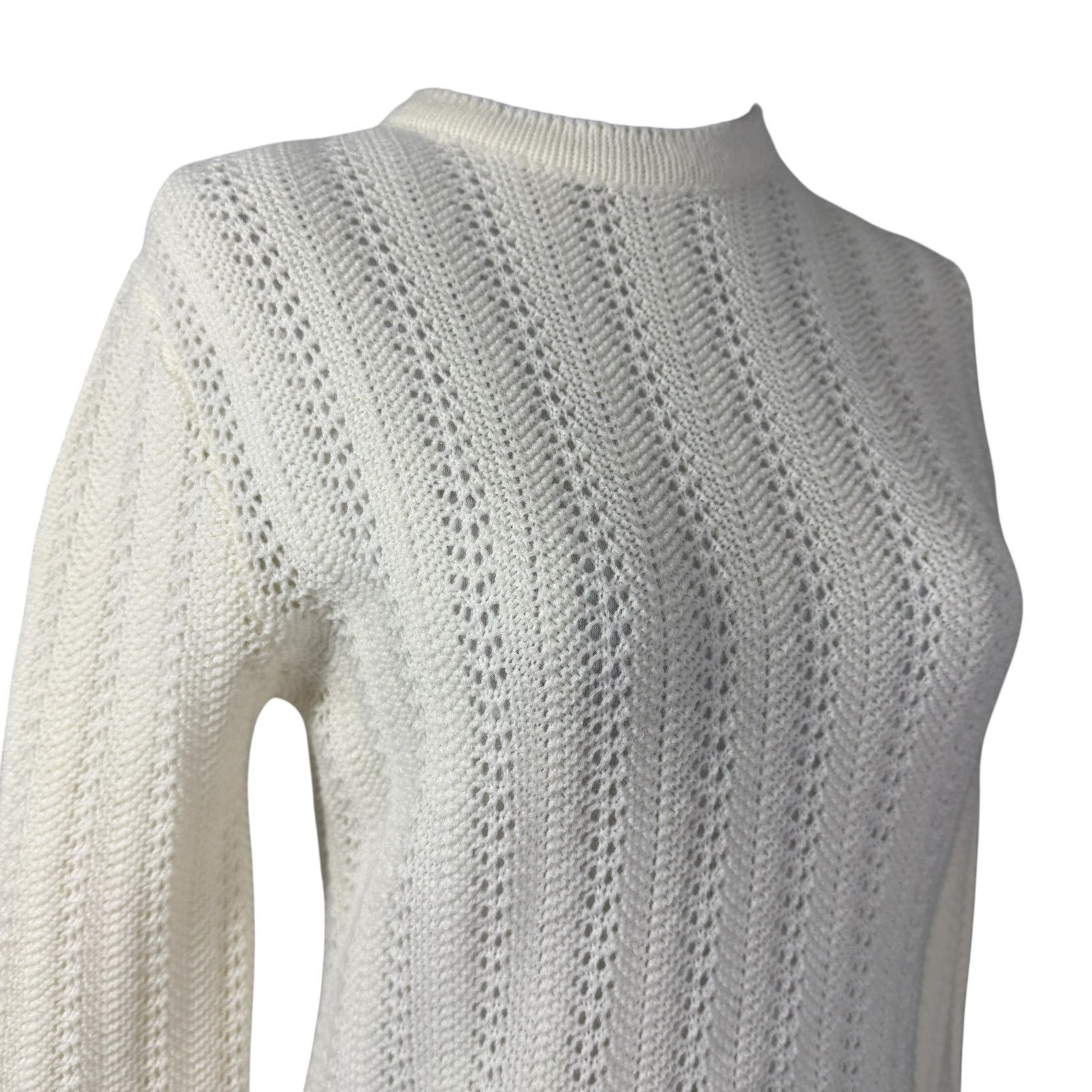 Vintage Vintage 60s Mod Ivory Cream Pointelle Sweater Mini Dress S/M Size S / US 4 / IT 40 - 5 Thumbnail