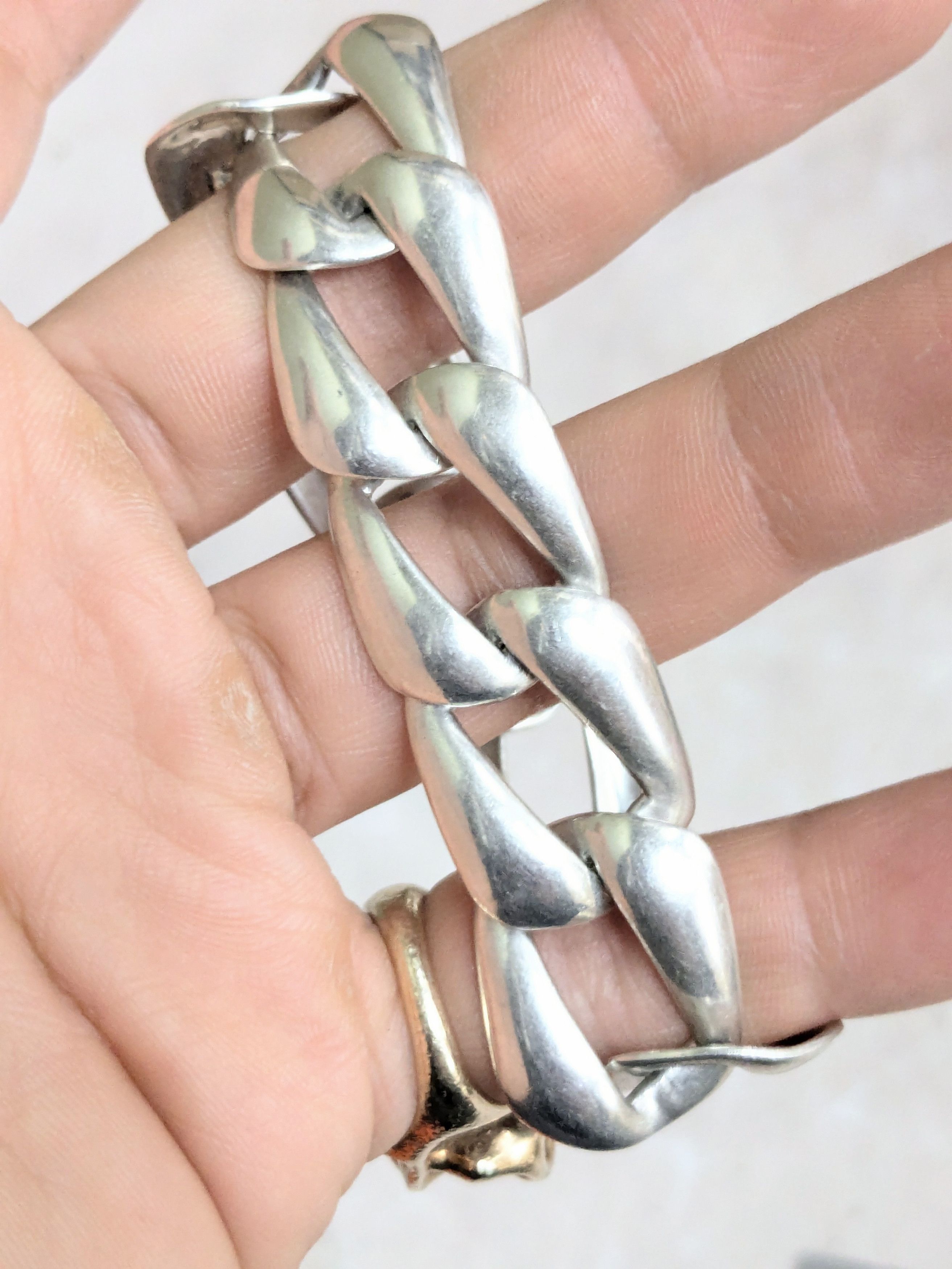 Jewelry Vintage Sterling Silver Bracelet Cuban Curb 7.75 Mexico Size ONE SIZE - 10 Thumbnail