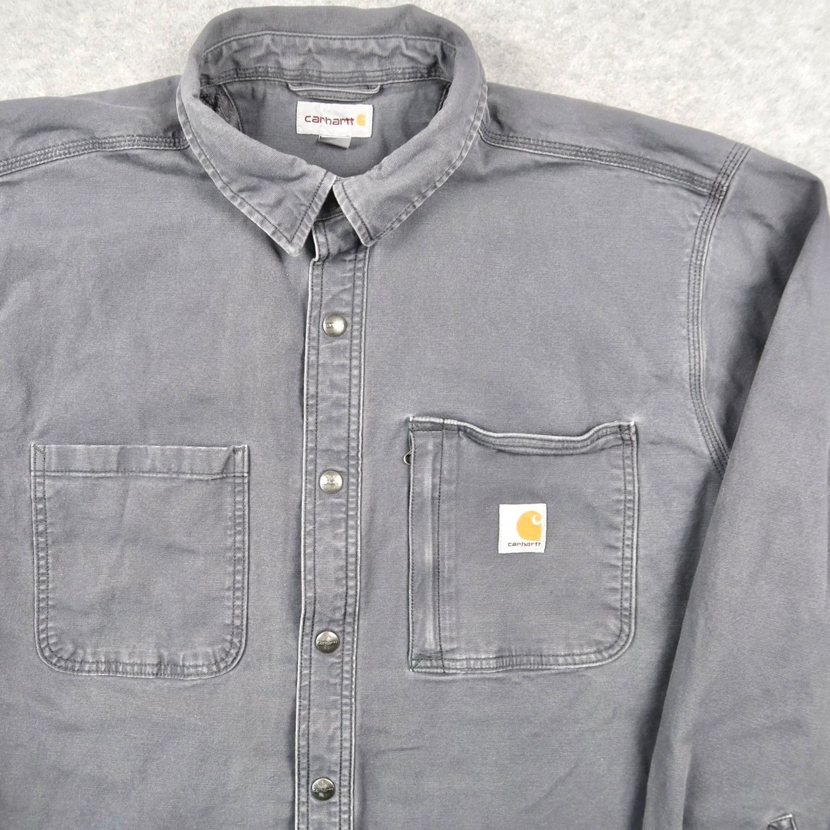 Carhartt Carhartt Fleece Lined Shirt Jacket Mens XL Gray Canvas Snap Front 102851 Size US XL / EU 56 / 4 - 3 Thumbnail