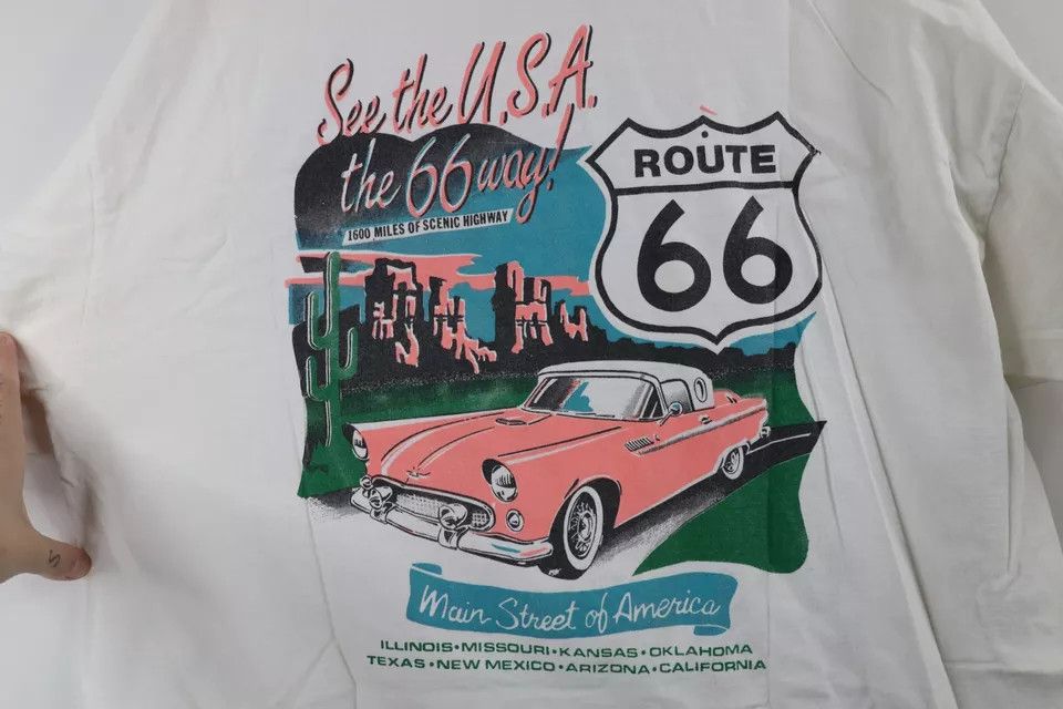 Vintage Vintage 90s Streetwear Spell Out Route 66 T-Shirt White Size US L / EU 52-54 / 3 - 10 Thumbnail