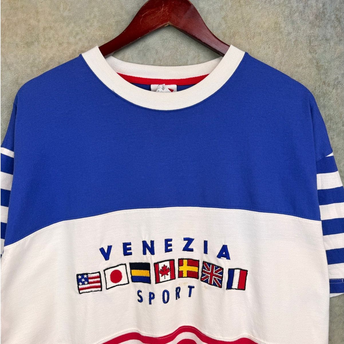 Vintage VTG 90s Venezia Sport World Flag T Shirt Sz XL Striped Size US XL / EU 56 / 4 - 3 Thumbnail