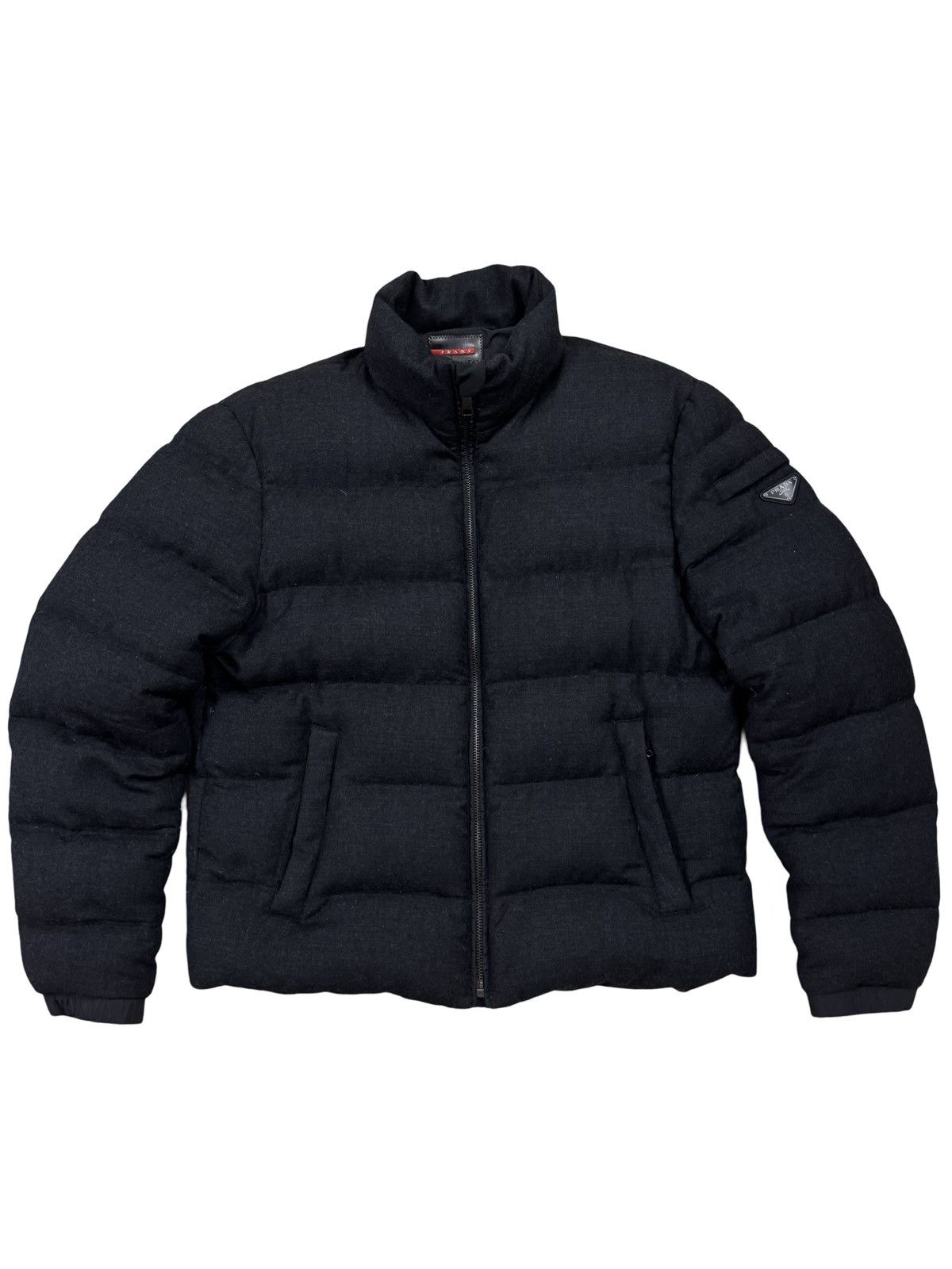 Pre-owned Prada Wool Down Puffer Jacket/ Logo Puffer/ Jacket In Gray