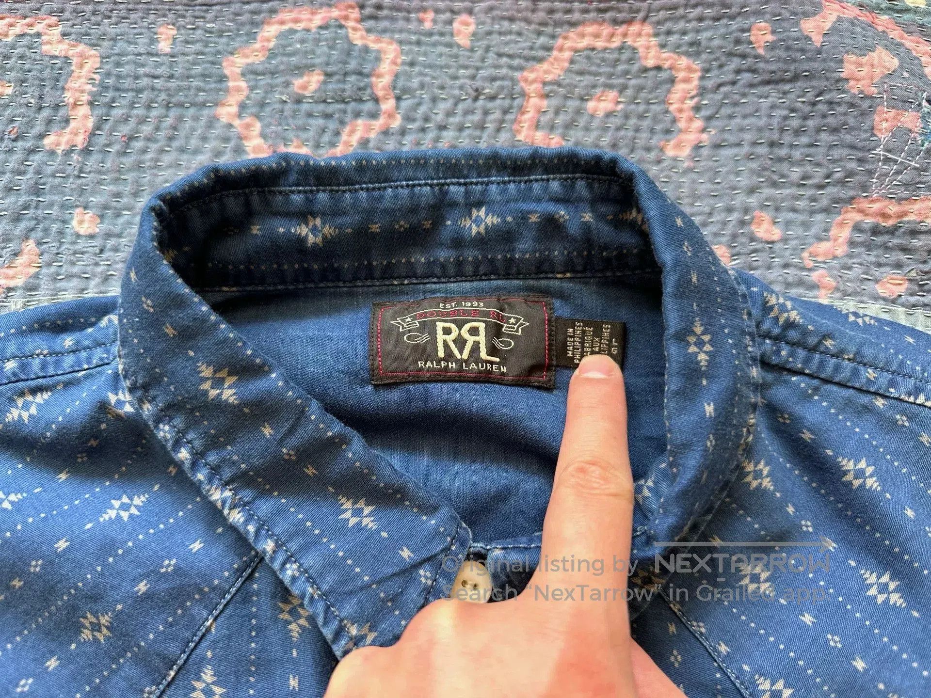 RRL Ralph Lauren rrl southwestern blue dyed striped shirt. Size US L / EU 52-54 / 3 - 7 Thumbnail