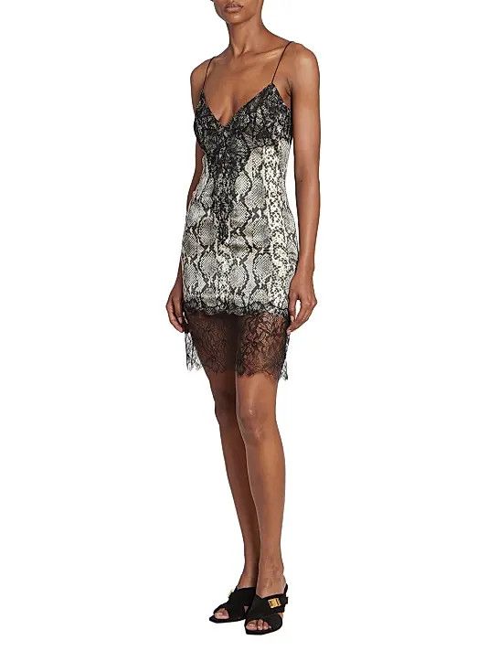 Balmain o1s1wg110825 Python Print Silk Mini Dress in Black Size S / US 4 / IT 40 - 5 Thumbnail