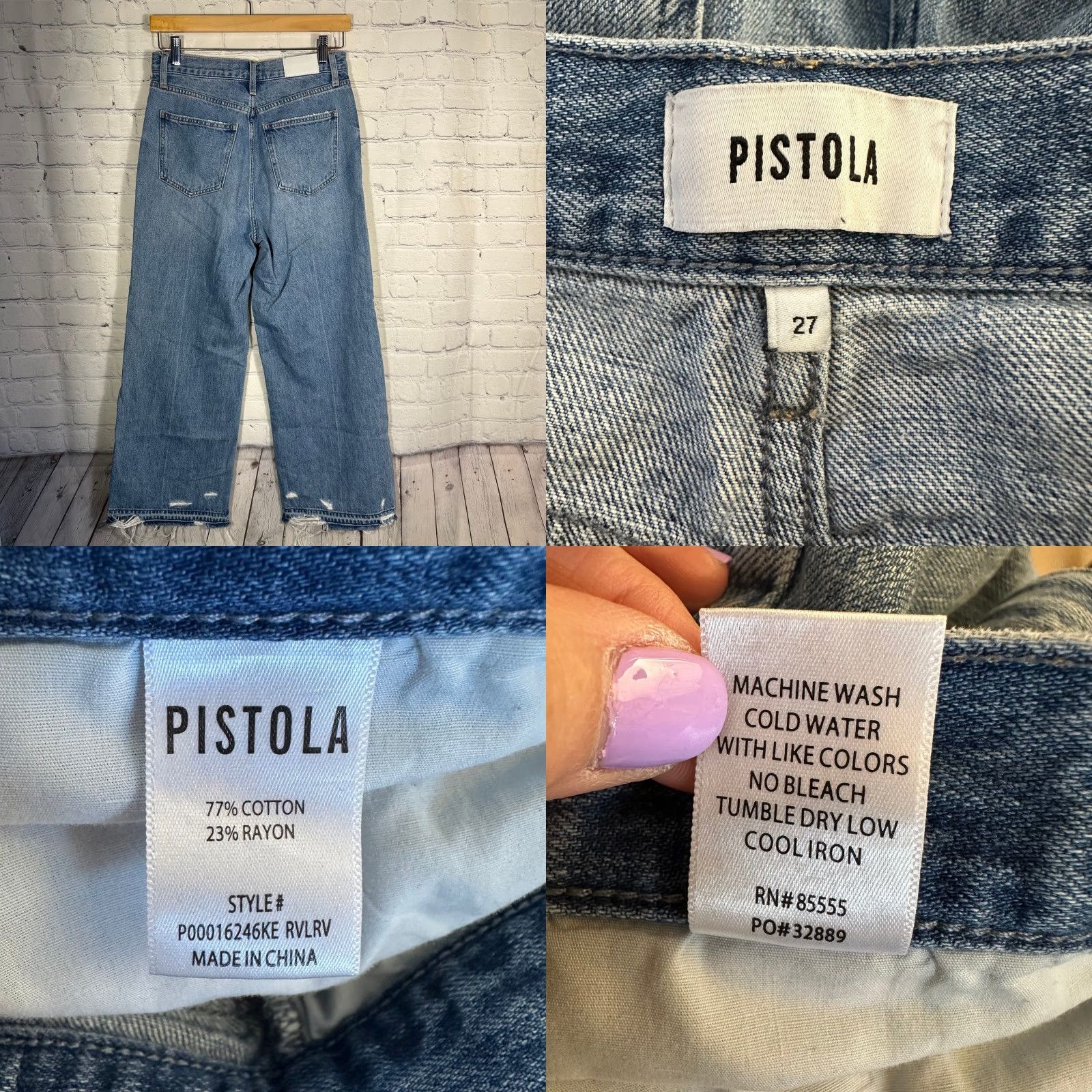 Pistola Pistola High Rise Wide-Leg Jeans Women's 27 Distressed Loretta P00016246KE Denim Blue 90s Grunge Button Zip Pocket 5-Pocket Rise >10.5 In Seamb 25 In Size 27" / US 4 / IT 40 - 8 Thumbnail