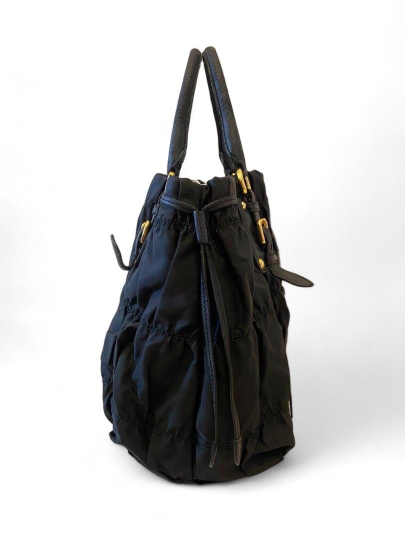 Prada Prada - Ruffle Handbag Black Leather Tote Bag Gold Hardware Size ONE SIZE - 4 Thumbnail