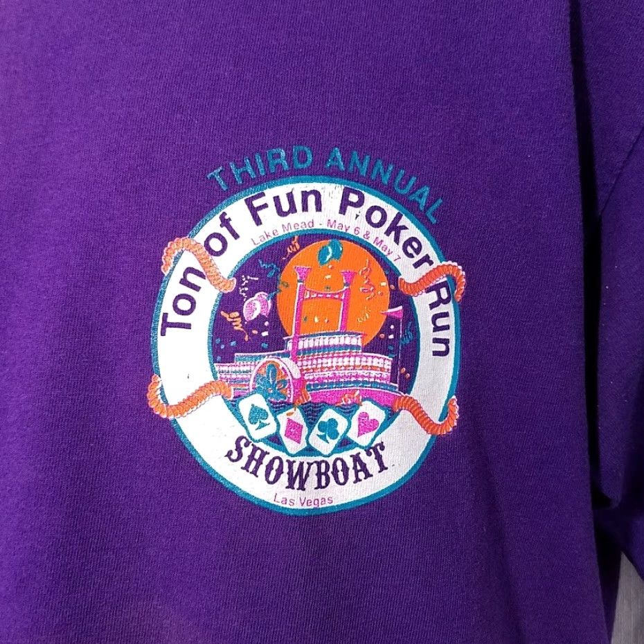 Jerzees VINTAGE Lake Mead Poker Run Mens T Shirt 90s Showboat Vegas Made In USA Large Purple Jerzees Size US L / EU 52-54 / 3 - 3 Thumbnail