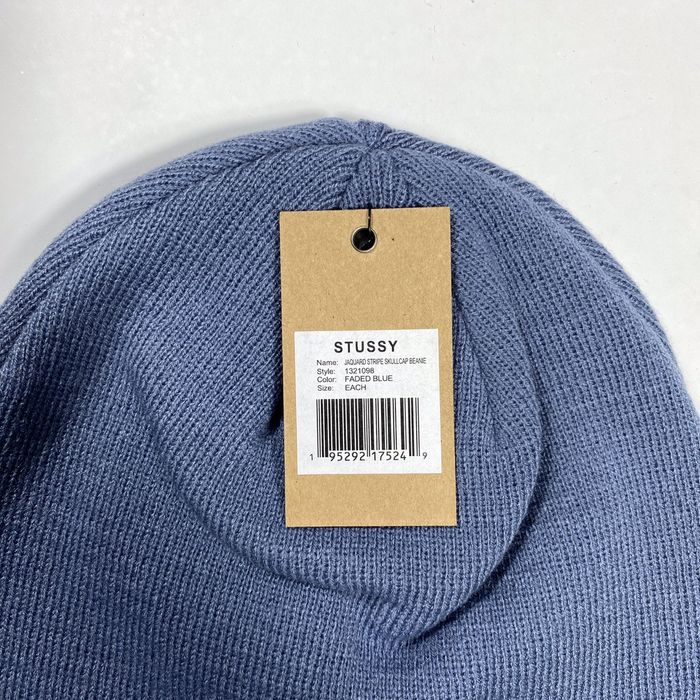 Vintage Stussy Jacquard Stripe Skullcap Beanie Faded Blue | Grailed