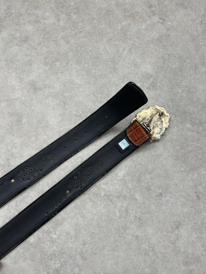 Just Cavalli Roberto Cavalli Brown Leather Studded Floral Belt Size ONE SIZE - 6 Thumbnail