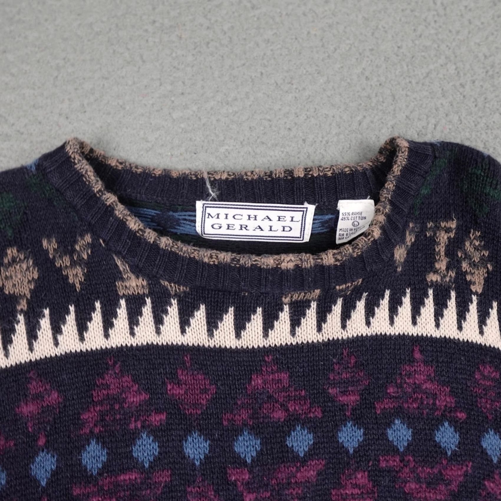 Vintage VINTAGE Michael Gerald Sweater Mens Large Blue Gray Aztec Knit Pullover 80s Size US L / EU 52-54 / 3 - 5 Thumbnail